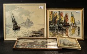 Collection of Four Decorative Prints, comprising sailing boats in harbour, pencil signed H Antoni,
