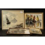 Collection of Four Decorative Prints, comprising sailing boats in harbour, pencil signed H Antoni,