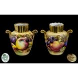 Aynsley - Pair of Fine Bone China - Twin Handle Vases of Small Sizes.