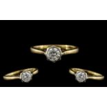 18ct Gold - Attractive Single Stone Diamond Set Ring. Marked 18ct to Interior of Shank. The Pave Set
