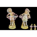 A Fine Pair of German 19th Century Hand Painted Bisque Figurines. Each One 11.25 Inches - 23.20 cms.