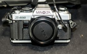 Two Minolta Cameras XG - M and X - 500 in a fitted alloy case with five various lenses comprising 1/