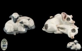 Royal Copenhagen Superb Hand Painted Pair of Porcelain Animal Figures. Comprises 1/ Two Pigs with