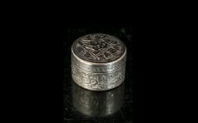 Silver Pill Box. Silver Pill Box, Fully Hallmarked For Silver, Floral Design to Top.