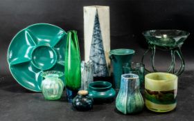 Collection of Green Glass & Porcelain, including an 11'' art vase made in Cornwall decorated to