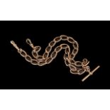 Victorian Period 9ct Gold Watch Chain with T-Bar / Clasp. All Links Marked for 9ct + T-Bar.