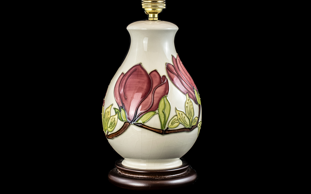 Moorcroft - Large Pink Magnolia Lamp Base. Approx 11.5 Inches High. Please See Photo.