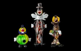 Murano - Wonderful Trio of Multi-Colour Glass Novelty Clown Figures. c.1960 - 1970.