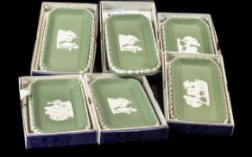 Wedgwood Green Jasper - six oblong sweet dishes in original boxes with certificates.