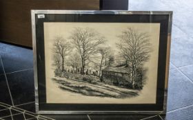 Cyril Barnes Original Charcoal Sketch heightened with body colour depicting Holcombe Village,