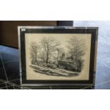 Cyril Barnes Original Charcoal Sketch heightened with body colour depicting Holcombe Village,