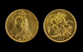 Queen Victoria 22ct Gold Jubilee Two Pound Coin, date 1887. London mint.