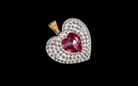 Large Heart Shaped 9ct Gold Pendant, With Large Pink Topaz.