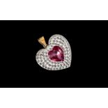 Large Heart Shaped 9ct Gold Pendant, With Large Pink Topaz.