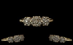 9ct Gold Ladies Ring, Trio Of Illusion Set Diamond Clusters, Stamped 375,Gross Weight 1.5g Ring Size