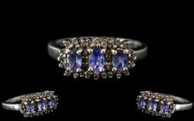 Ladies - 9ct White Gold Diamond and Amethyst Set Ring. Full Hallmark for 9.375 to Interior of Shank.