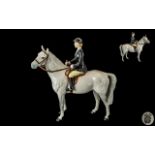 Beswick - Hand Painted Seated Rider and Horse Figure ' Huntswoman ' - Grey. Model No 1671.