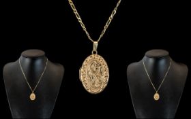 9ct Gold Oval Shaped Hinged Locket with Exquisite Embossed Decoration to Front Cover of Locket,