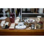 Quantity of Assorted Porcelain & Glass Items, including a cranberry glass fluted top 9'' vase, a box