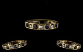 Ladies 9ct Gold Sapphire and Diamond Set Ring. Full Hallmark to Interior of Shank.