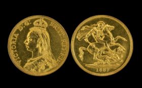 Queen Victoria - Jubilee Head 22ct Gold Double Sovereign, Date 1887.