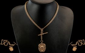Antique Period Stunning 9ct Rose Gold Double Watch Albert Chain with Attached 9ct Gold Fob / T-Bar.