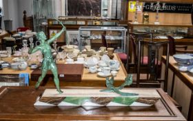 French Art Deco Period Large Patinated Green Spelter Figure Group,