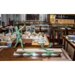 French Art Deco Period Large Patinated Green Spelter Figure Group,