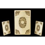 Late 19th Century - Japanese Superior Quality Carved Ivory Card Case - Large with Beautiful Carved