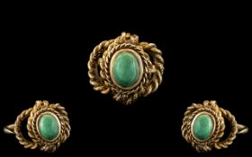 Edwardian Period Ladies 9ct Gold Single Stone Turquoise Set Ring, Twisted Rope Setting.