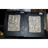 Pair of Moulded Resin Wall Plaques, depicting Japanese flute players,