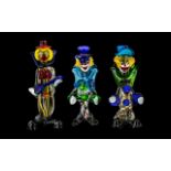 Murano - Fine Trio of Multi-Colour Glass Novelty Clown Figures. c.1960's.