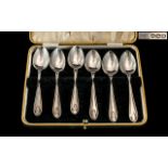 Art Deco Period Boxed Set of Six ( 6 ) Sterling Silver Teaspoons, All In Excellent Condition.