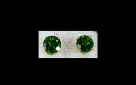 Russian Chrome Diopside Solitaire Stud Earrings, Russian diopside,