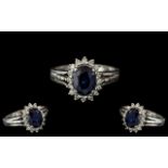 18ct White Gold - Nice Quality Sapphire and Diamond Set Cluster Ring, Flower head Design.