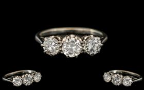 18ct White Gold Excellent Quality - 3 Stone Diamond Set Ring.