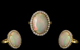 Ladies 14ct Gold - Large and Impressive Opal and Diamond Set Ring ( Top Quality ) Ring.