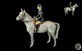 Beswick - Hand Painted Seated Rider and Horse Figure ' Huntswoman ' Grey. Model No 1671. Designer A.