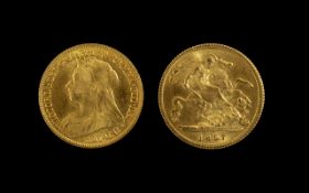Queen Victoria 22ct Gold Half Sovereign, date 1897. London mint.