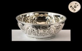 Victorian Period 1837-1900 Superb Quality Embossed Sterling Silver Footed Bowl of Small Proportions.