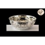 Victorian Period 1837-1900 Superb Quality Embossed Sterling Silver Footed Bowl of Small Proportions.