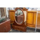 Large Modern Oversized Toilet/Dressing Table Mirror, oval form, base with two drawers.