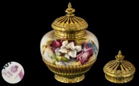 Royal Worcester Fine Hand Painted Persian Style Globular Shaped Pot Pourri,