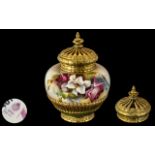 Royal Worcester Fine Hand Painted Persian Style Globular Shaped Pot Pourri,