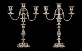 Antique Period 19th Century Fine Quality Impressive Pair of Old Sheffield Plate 3 Branch Candleabras