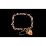Antique Period - 9ct Gold Albert Bracelet - With Heart Shaped Padlock.