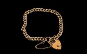 Antique Period - 9ct Gold Albert Bracelet - With Heart Shaped Padlock.