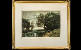 Coloured Mezzotint Etching after Corot by H Scott Bridgwater, housed in a gilt slip and glazed