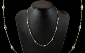 Antique - Attractive 9ct Gold Necklace Set with Blue Baubles. Marked 9ct. Length 15 Inches - 37.