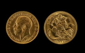 George V 22ct Gold Full Sovereign, date 1923, Perth mint. High grade coin, confirm with photo.